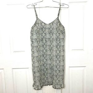 Vintage 90’s Slip Dress Snakeskin Print Ruffle Hem V-neck Mini Dress Size